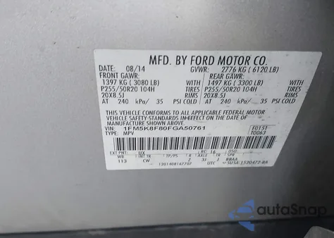 2015 Ford Explorer Limited z USA, uszkodzony, nr VIN 1FM5K8F80FGA50761